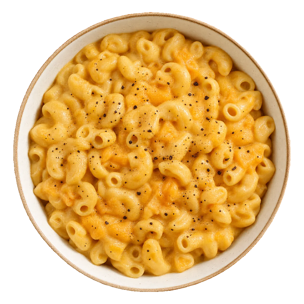 Macaroni in a creamy orange squash and cheese sauce in a pale bowl