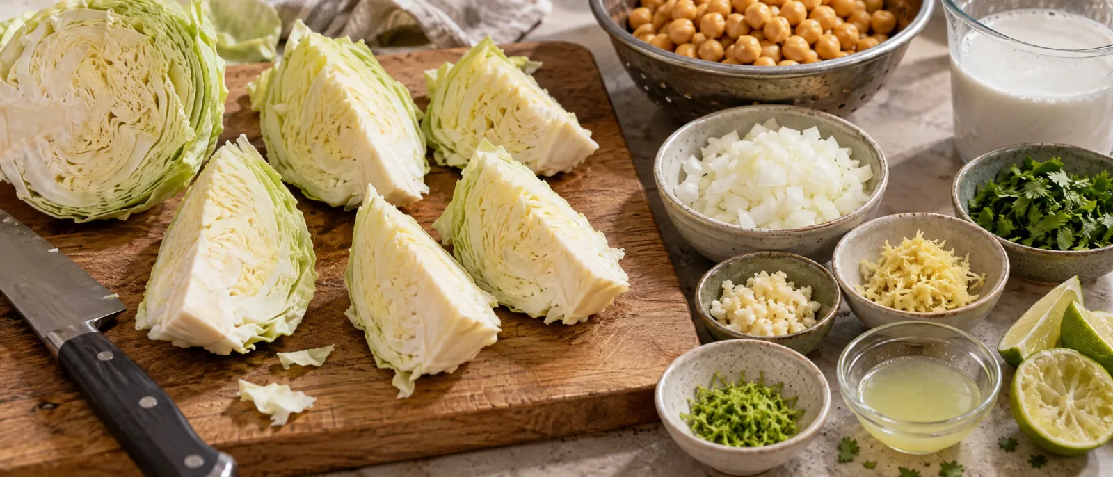 Prepare the cabbage and aromatics