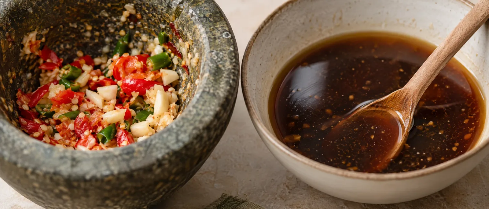 Pound the aromatics and mix the sauce