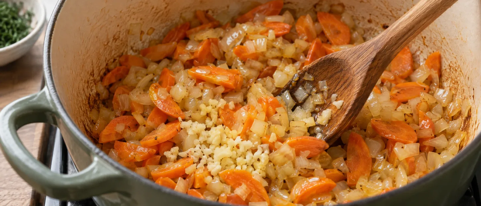 Soften the onion and carrot