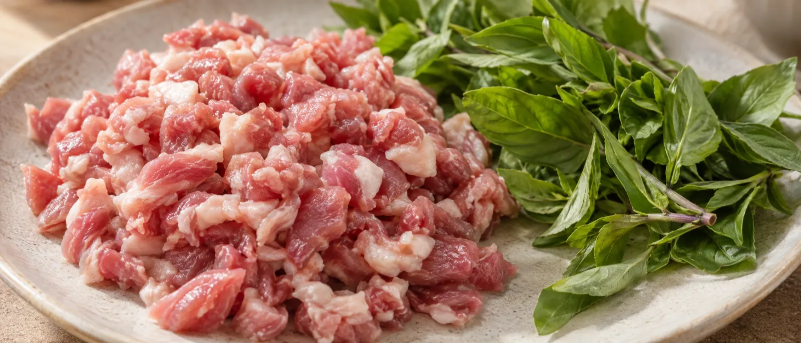 Prepare the meat and basil