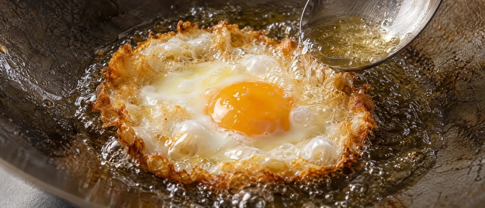 Fry the crisp-edged eggs